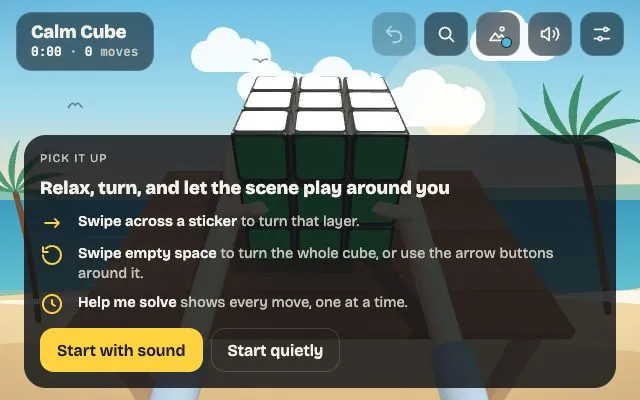 Calm Rubiks Cube running in the browser, screen 1 captured by FreshPlay on October 26, 2026