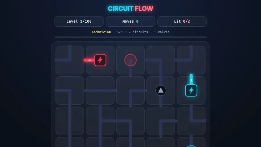 Circuit Flow running in the browser, screen 1 captured by FreshPlay on October 26, 2026