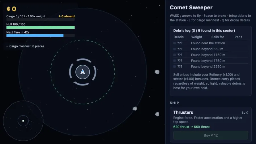 Comet Sweeper running in the browser, screen 1 captured by FreshPlay on October 26, 2026