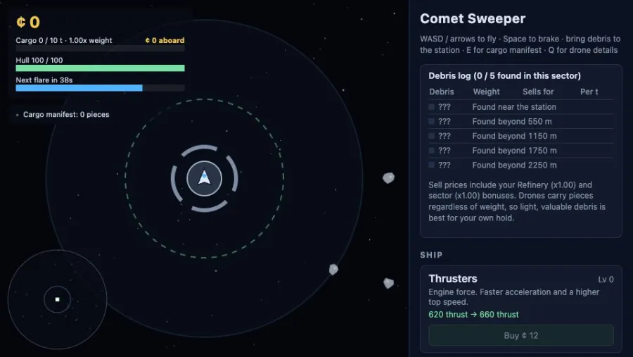 Comet Sweeper running in the browser, screen 2 captured by FreshPlay on October 26, 2026