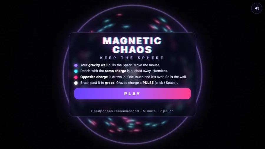 Magnetic Chaos: Keep the Sphere running in the browser, screen 2 captured by FreshPlay on October 27, 2026