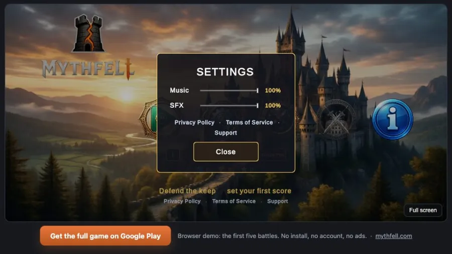 Mythfell running in the browser, screen 2 captured by FreshPlay on October 26, 2026