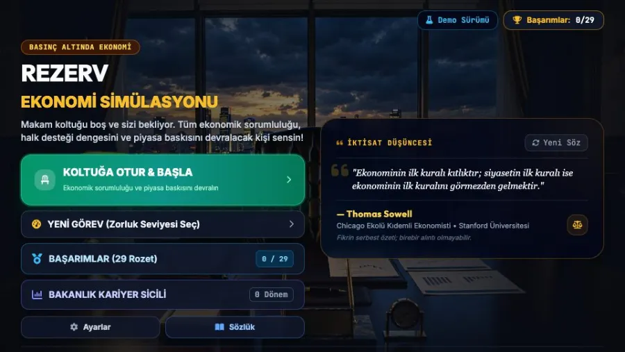 Rezerv: Economy Simulator running in the browser, screen 1 captured by FreshPlay on October 26, 2026