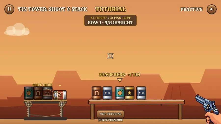 Tin Tower: Shoot & Stack running in the browser, screen 1 captured by FreshPlay on October 26, 2026